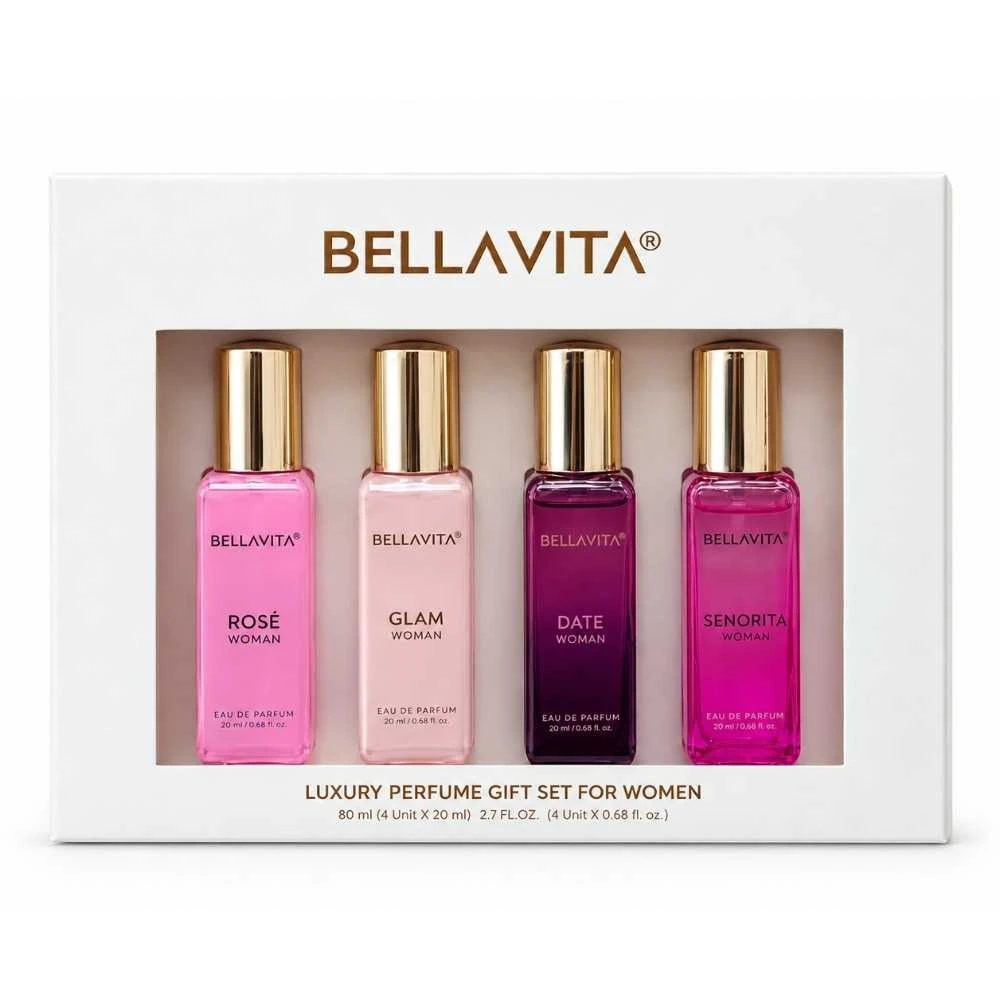 BELLAVITA Luxury Perfume Gift Set For for Women - Rose, Glam, Date & Senorita (Pack of 4, 20ml Each)