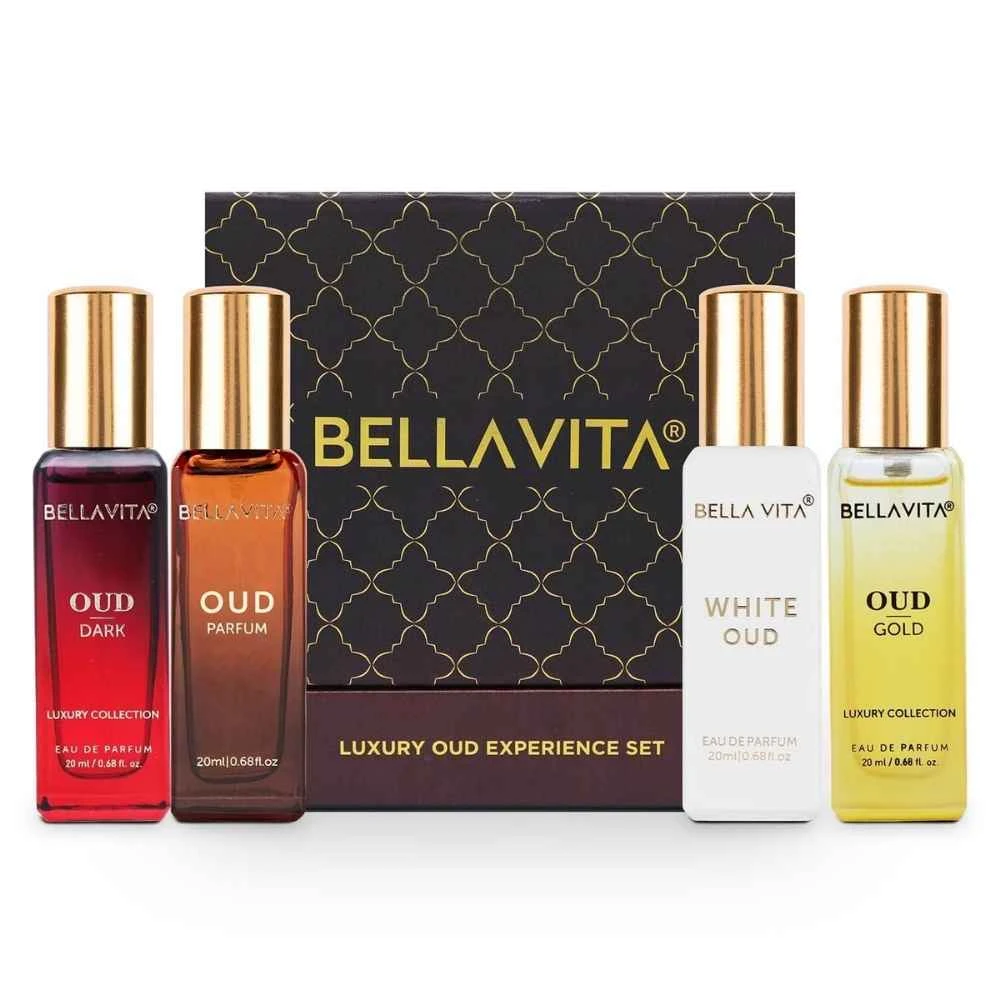 BELLAVITA Luxury Perfume Gift Set For Men - OUD DARK, OLD PERFUME, WHITE OUD, OUD GOLD (Pack of 4, 20ml Each)
