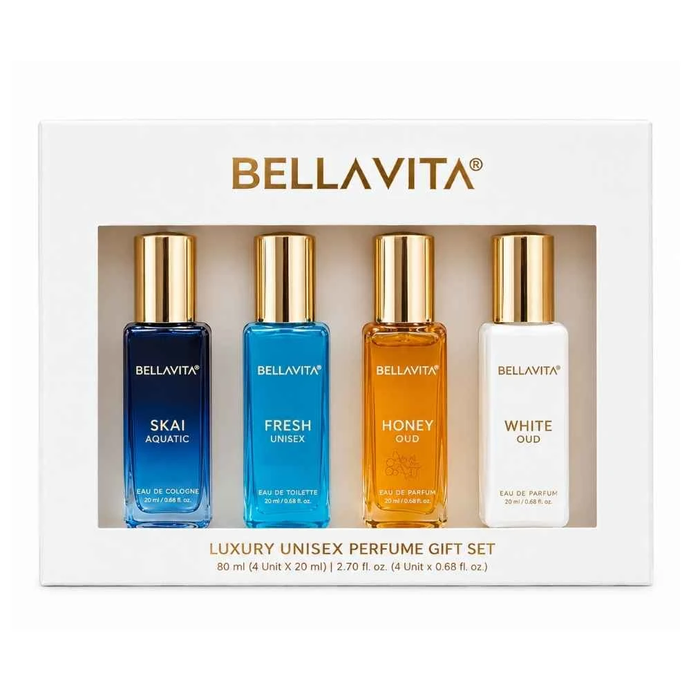 BELLAVITA Luxury Perfume Gift Set For Unisex - SKAI Auuatic, Fresh, Honey Oud, White Oud (Pack of 4, 20ml Each)