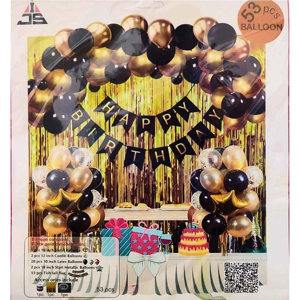 Birthday Party Decoration Set Golden & Black Combo Pack 53 pcs