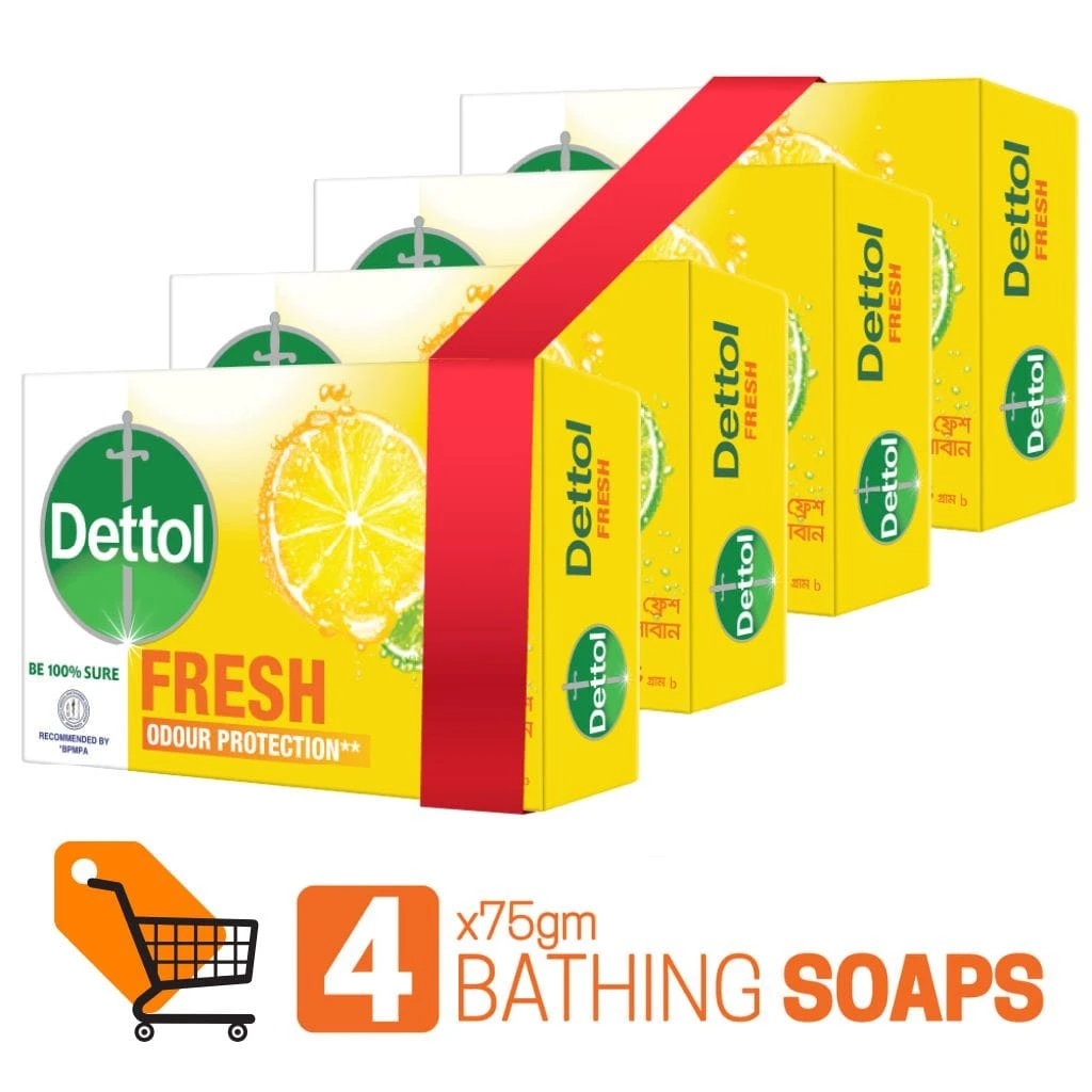 Dettol Citrus Fresh With Odour Protection Bathing Soap Bar Combo Pack (75gm X 4)