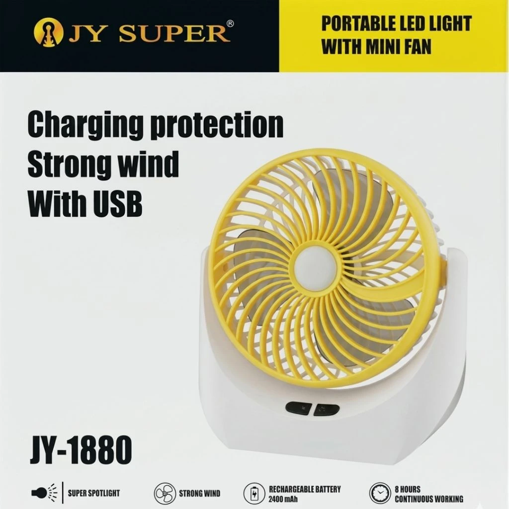 JY Super Rechargeable Mini Table Fan with LED Light (JY-1880) - Photo 2