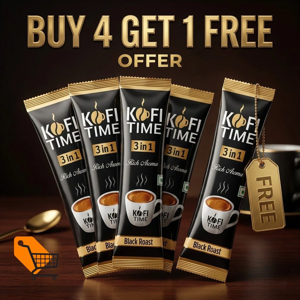 Kofi Time Rich Aroma Black Roast 3 in 1 Coffee 15gm (Buy 4 Get 1 Free)