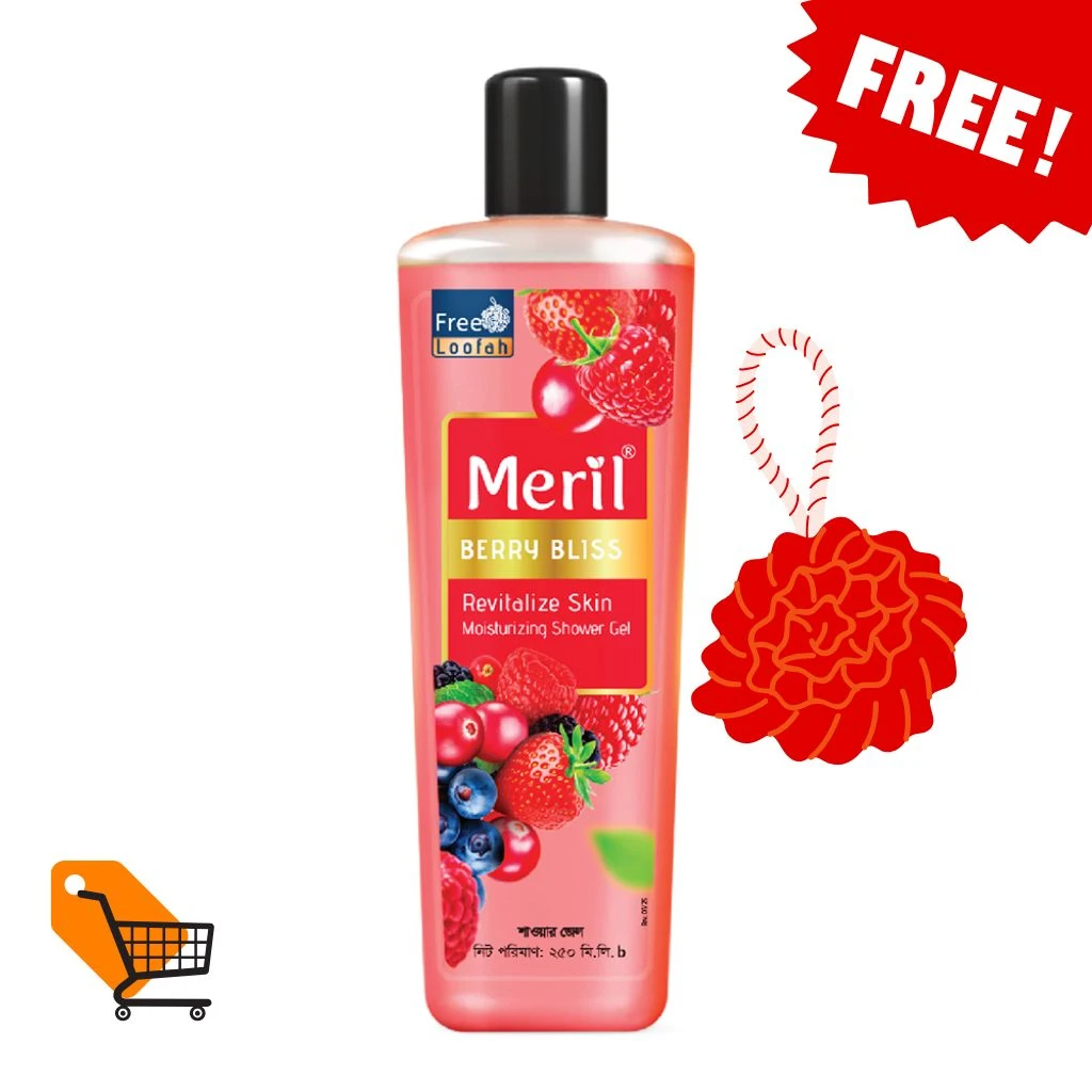 Meril Berry Bliss Shower Gel 250ml with Free Loofah