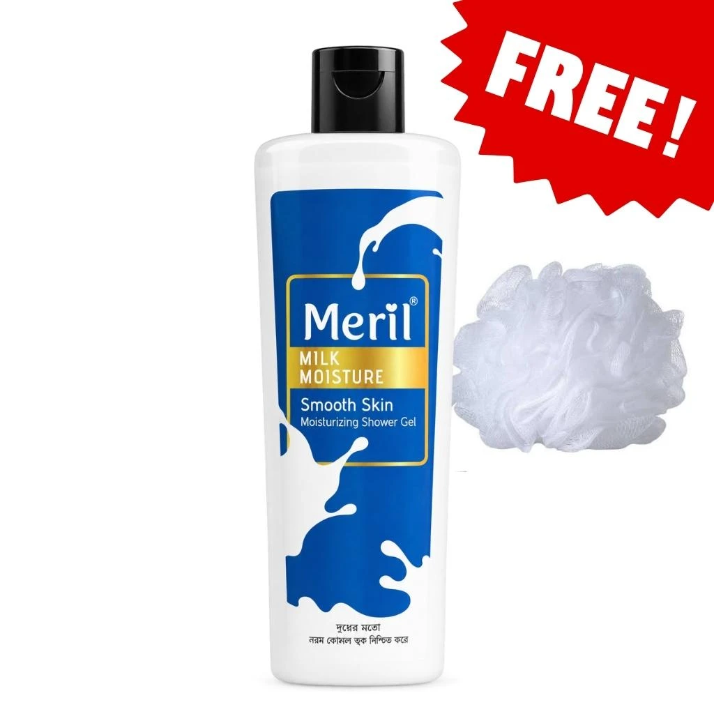 Meril Milk Moisture Shower Gel 250ml with Free Loofah