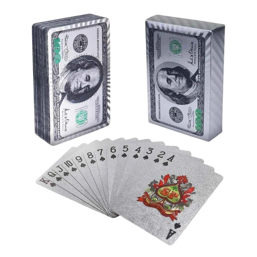 Plastic Waterproof 100 Dollar Silver Playing Card Set