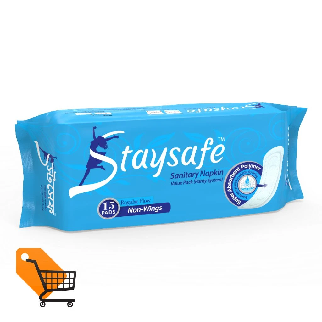 Staysafe Sanitary Napkin Regular Flow Non Wings 15 Pads (Panty System)